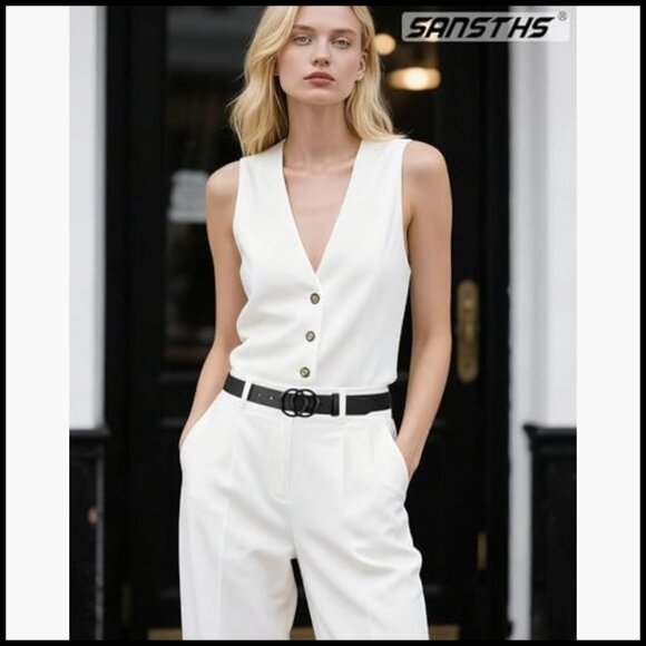 Faux Leather Belt with Double Ring Buckle for Jeans and Pants